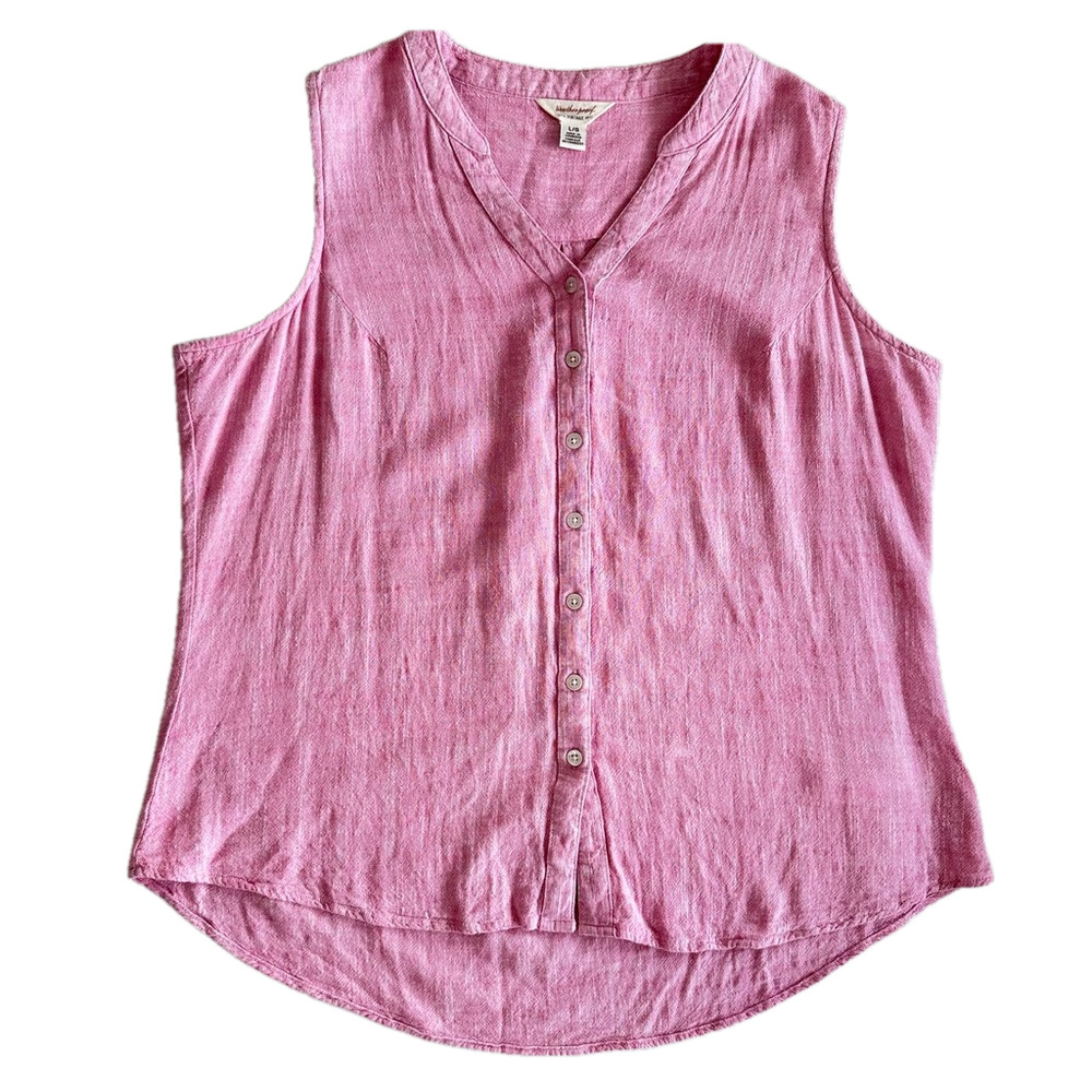 Weatherproof Vintage Linen Pink Button Down Shirt Sleeveless Size Large Girlcore
